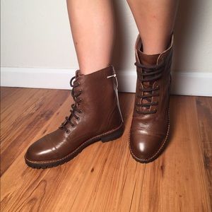Brown leather combat boot